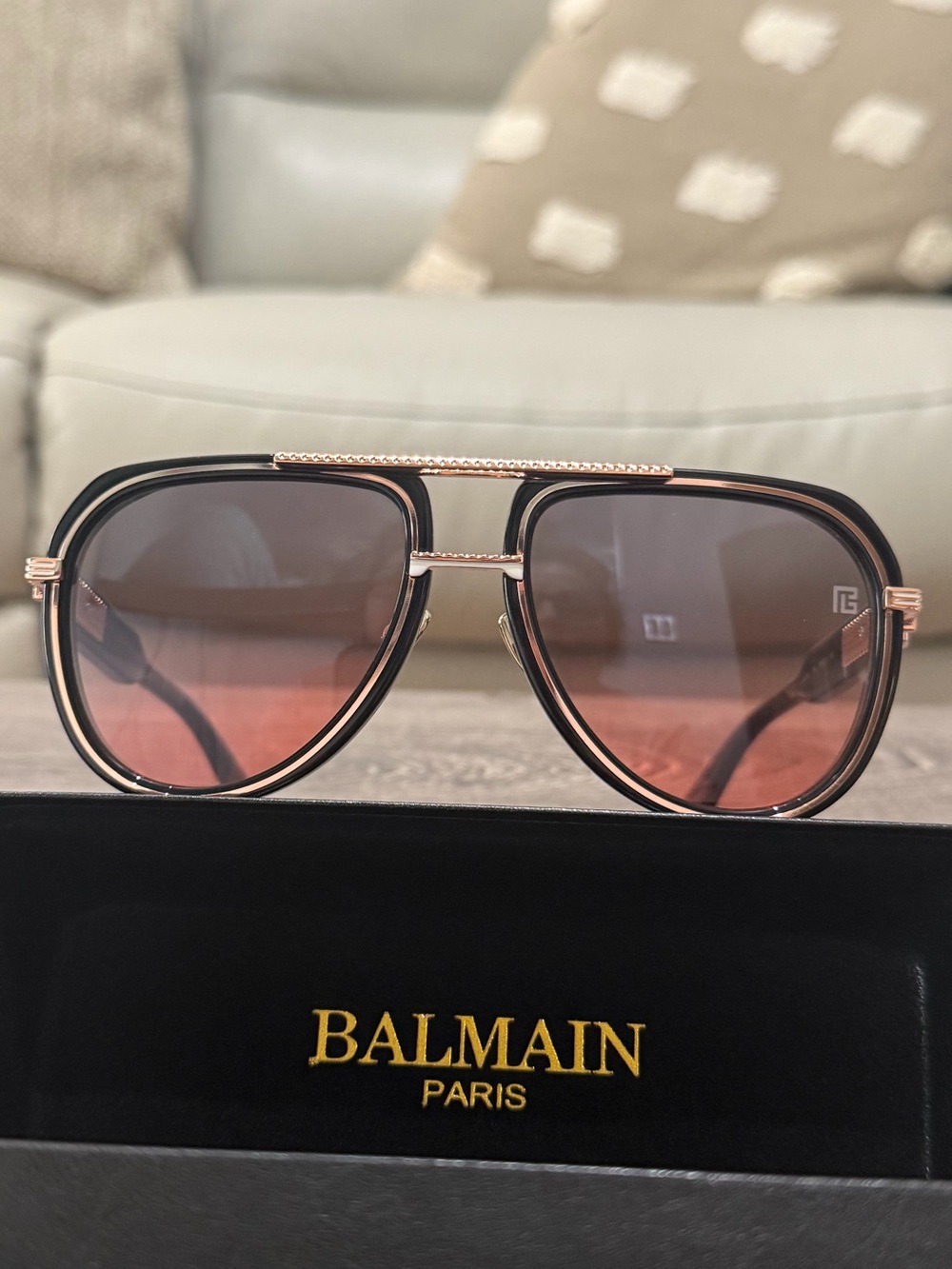 Balmain Rose Gold Aviator Sunglasses with Pink Gradient Lenses (Unisex)